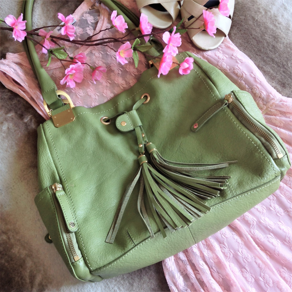 Pelle Studio Olive Green Tassel Front Shoulder Bag